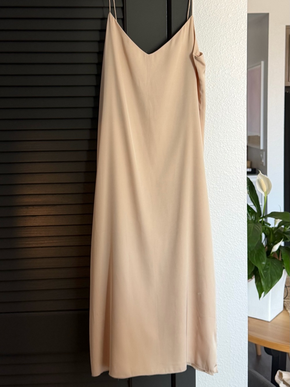 Elegant Women's Beige Slip Dress - Minimalist Spaghetti Strap